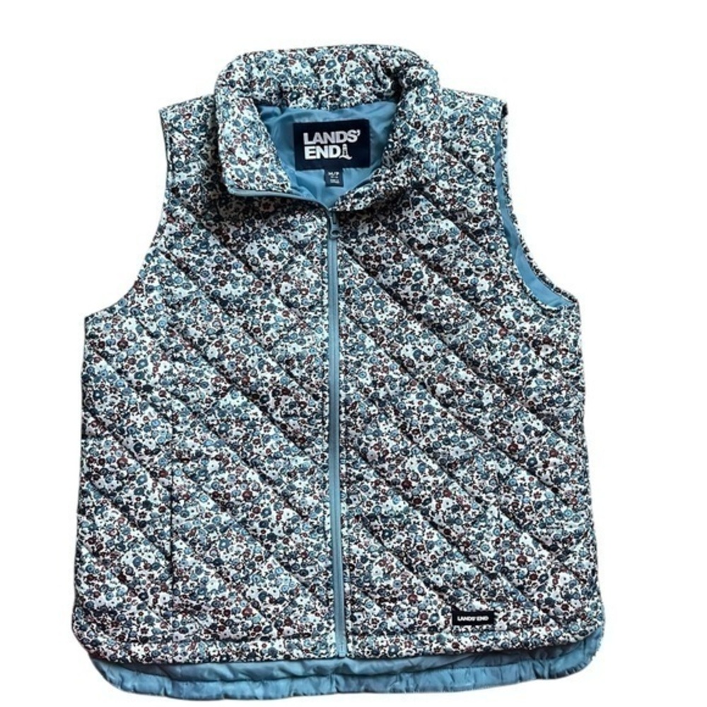 Women’s Lands End blue ,Floral  Quilted Vest size MP(10-12)